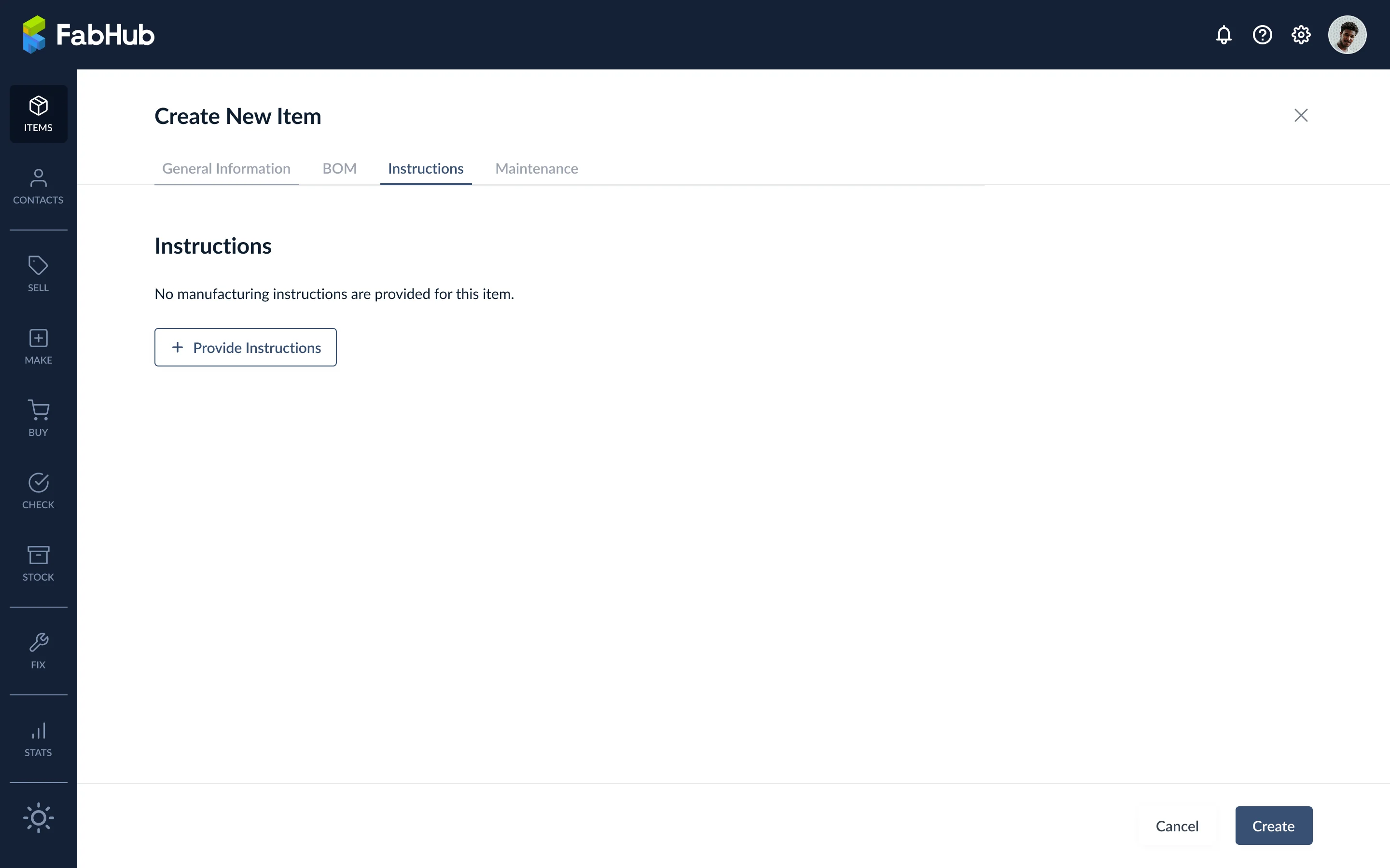 Instructions tab empty state
