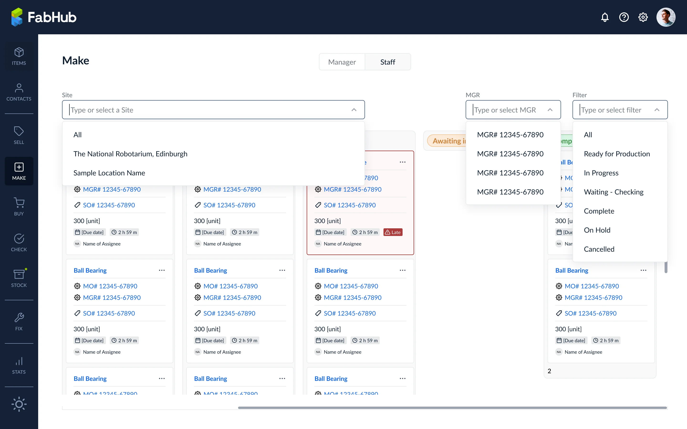 Staff Standort-Dropdown