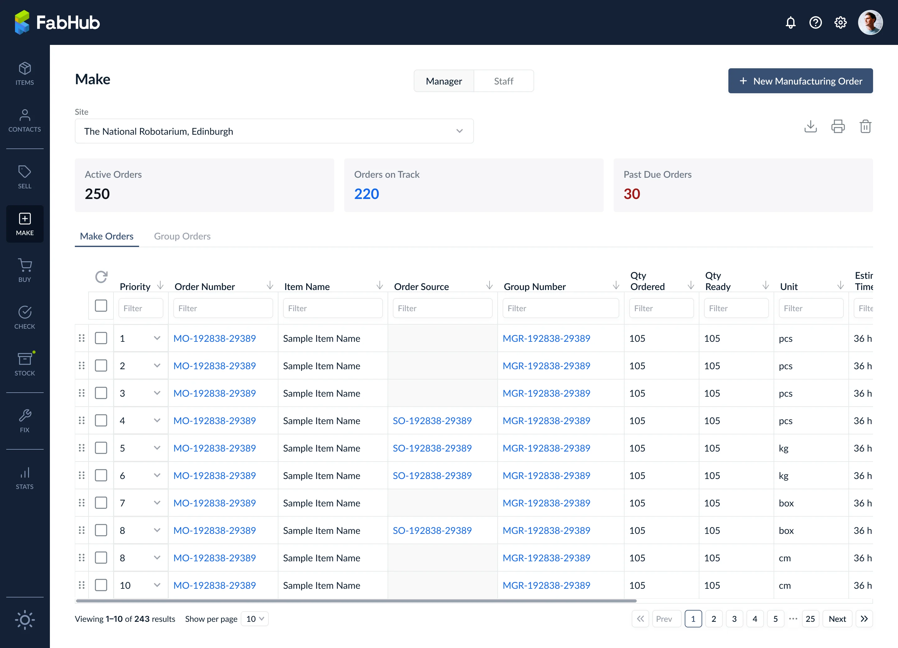 Make Orders tab