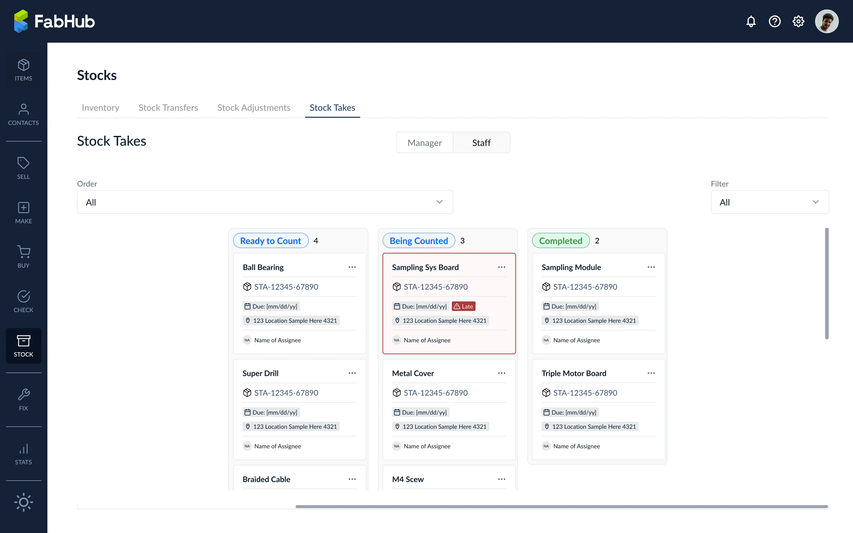 Tableau Kanban des tâches de comptage d'articles individuels